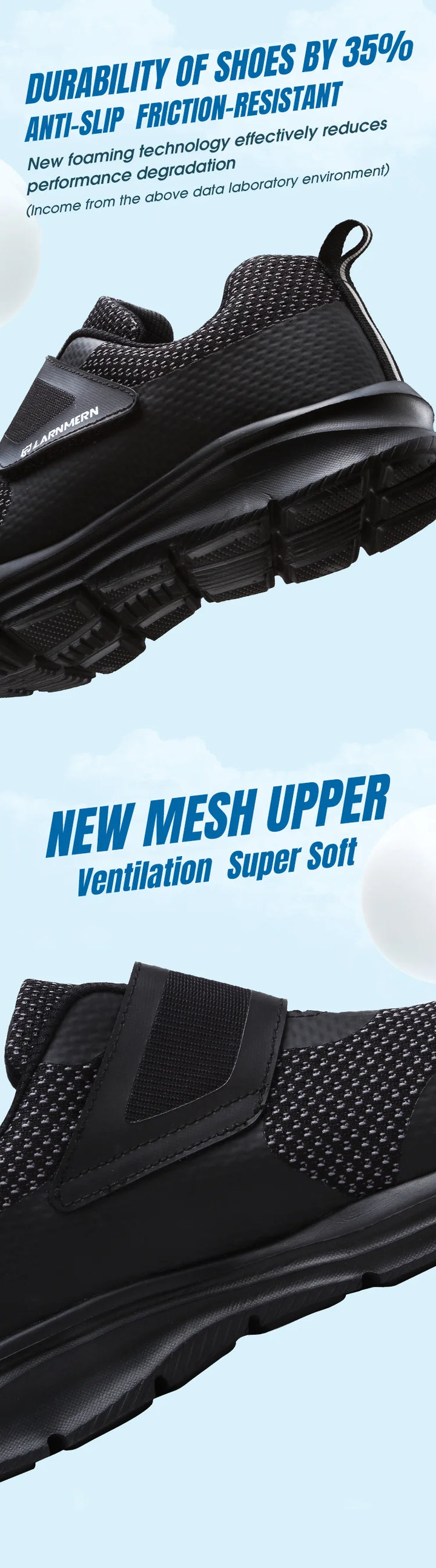 LARNMERN Men's Safety Shoes Steel Toe Construction Protective Footwear Lightweight 3D Shockproof Work Sneaker Shoes For Men