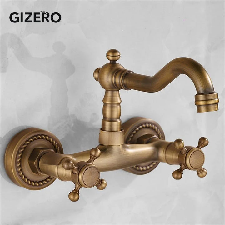 Kitchen Mixer Faucet Wall Mounted Dual Handle Antique Copper Finish Bathroom hot&cold swivel mixer torneira cozinha ZR184