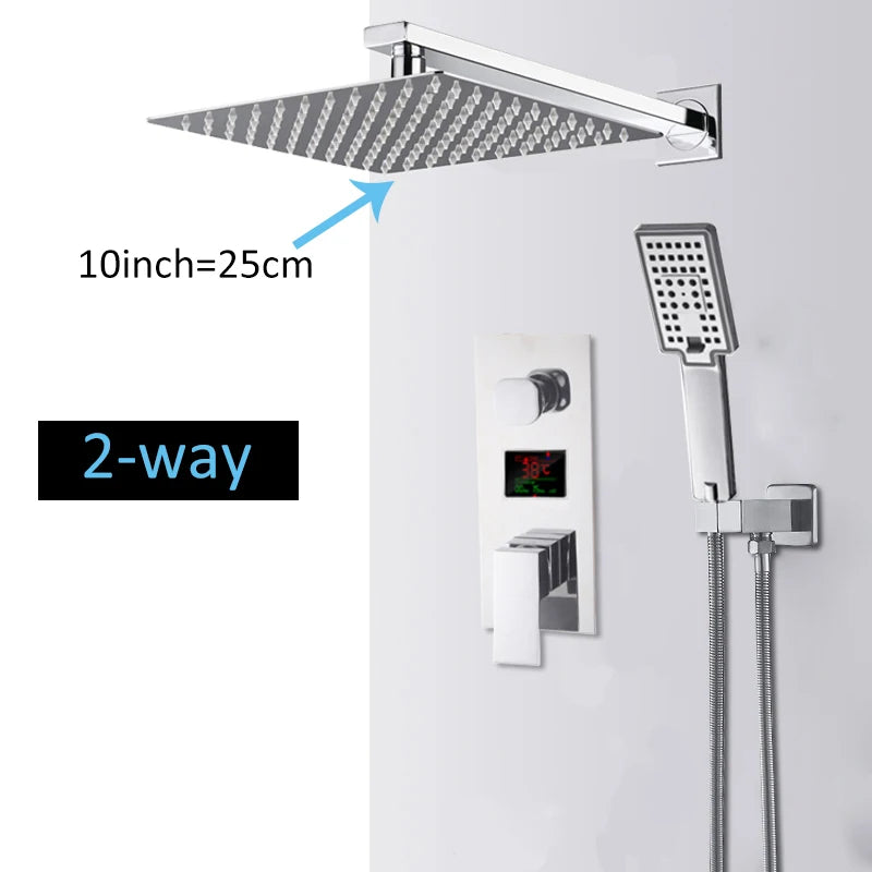 Chrome Bathroom Digital Display Shower Faucet Set Rainfall Shower LCD 2-way Mixer Tap Bathtub Shower System Bath Shower Mixer
