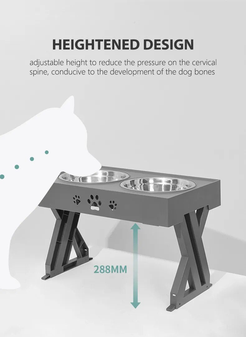 Dogs Double Bowls with Stand Adjustable Height for Medium Big Dog
