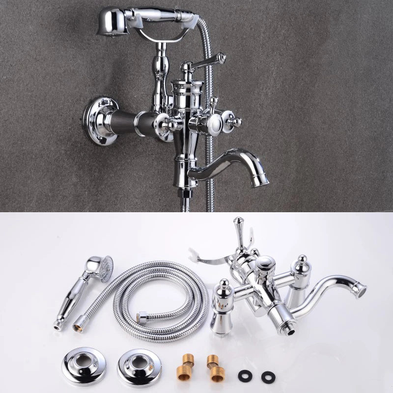 ELLEN Wall Mounted Bathroom Bath Faucet with Hand Shower Black Bath Tub Mixer Tap Bath Shower Mixer ELS2300