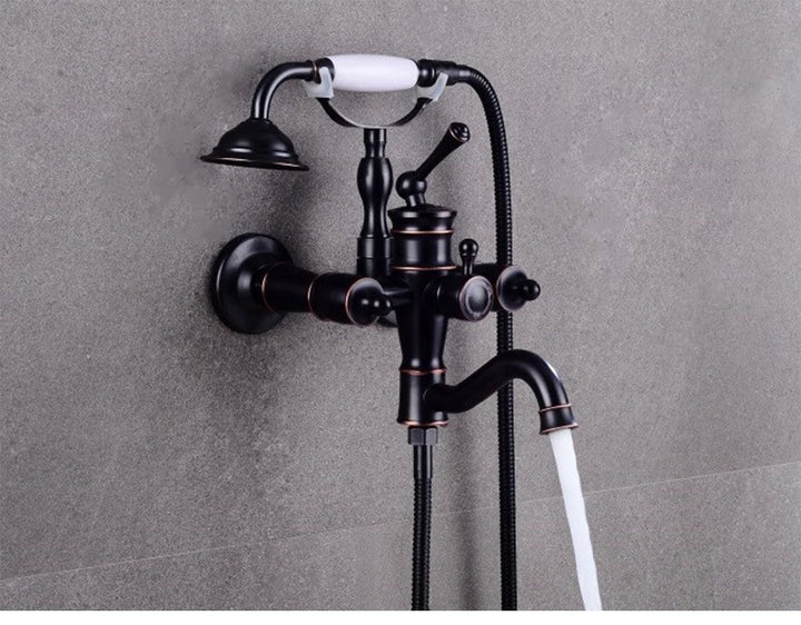 ELLEN Wall Mounted Bathroom Bath Faucet with Hand Shower Black Bath Tub Mixer Tap Bath Shower Mixer ELS2300