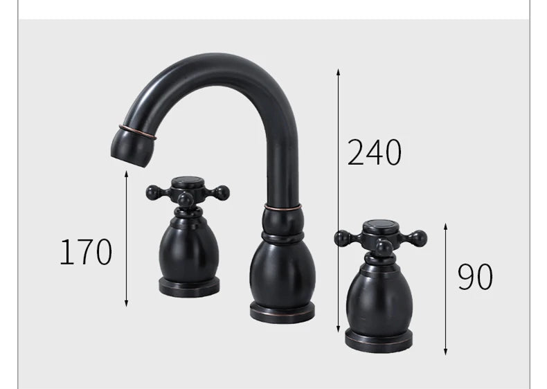 Brass Bathroom Faucet Set Dual Holder Three-hole Wash Basin Faucet Split Hot and Cold Water Sink Taps 5pc Black Tap
