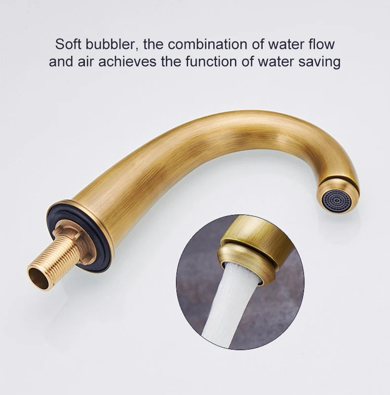 ELLEN Antique Bronze Bath Sink Faucet Double Handle Basin Sink Faucet Hot and Cold Water Mixer 3 Hole Bathroom Faucet ELF8001-3