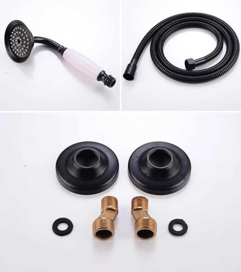 ELLEN Wall Mounted Bathroom Bath Faucet with Hand Shower Black Bath Tub Mixer Tap Bath Shower Mixer ELS2300