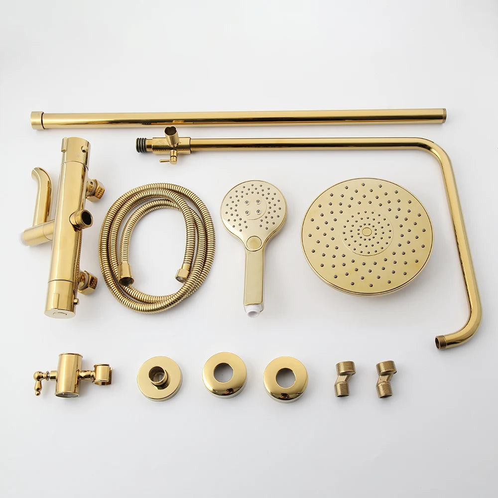 KEMAIDI Thermostatic Shower Set Gold Bathroom Shower System 38 Thermostatic Bath Shower Set