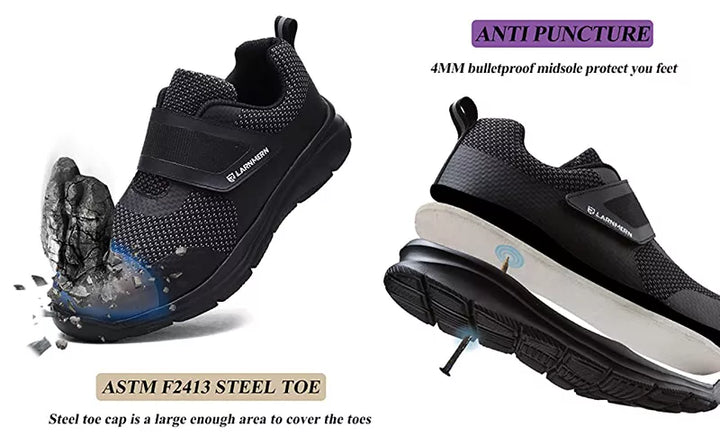 LARNMERN Men's Safety Shoes Steel Toe Construction Protective Footwear Lightweight 3D Shockproof Work Sneaker Shoes For Men