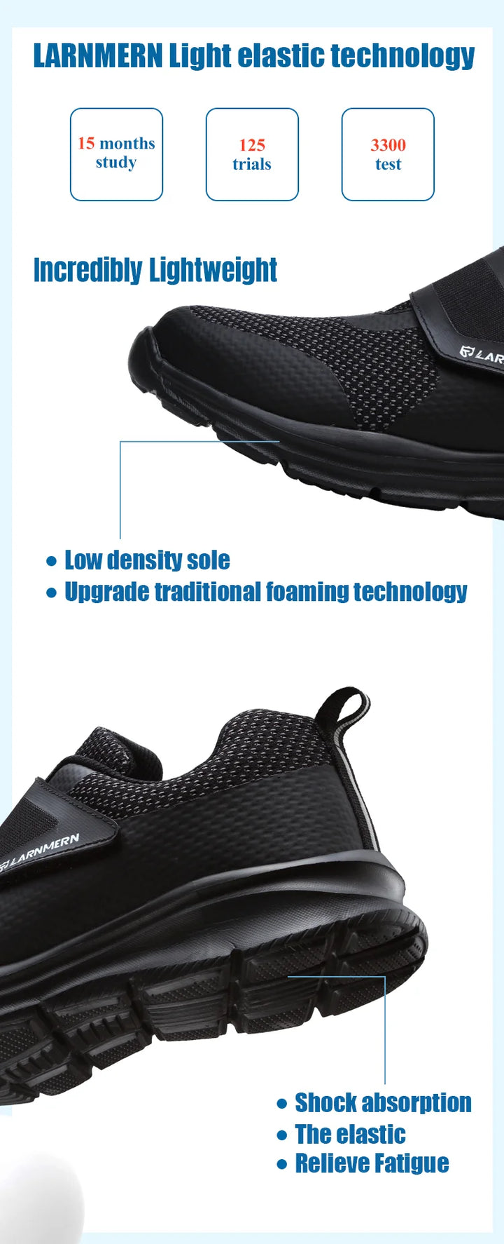 LARNMERN Men's Safety Shoes Steel Toe Construction Protective Footwear Lightweight 3D Shockproof Work Sneaker Shoes For Men