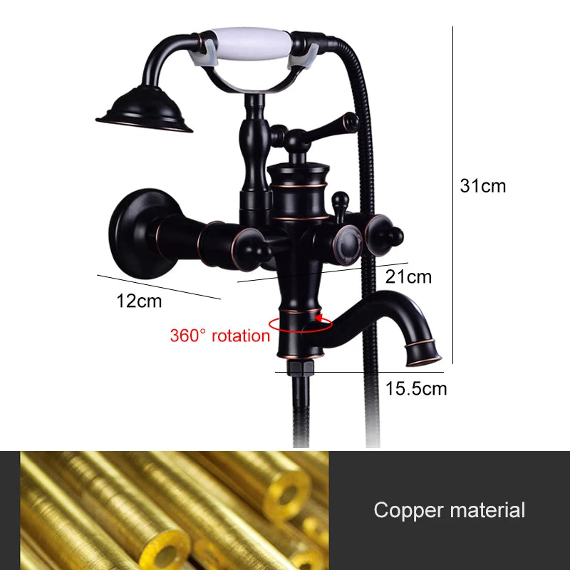 ELLEN Wall Mounted Bathroom Bath Faucet with Hand Shower Black Bath Tub Mixer Tap Bath Shower Mixer ELS2300