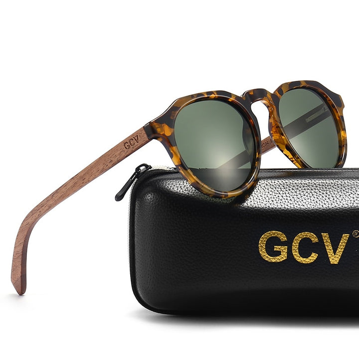 GCV Brand Advanced Walnut Wood Hawksbill Leopard Grain Frames Ultralight Sunglasses Men Women F Polarized  Sunglasses