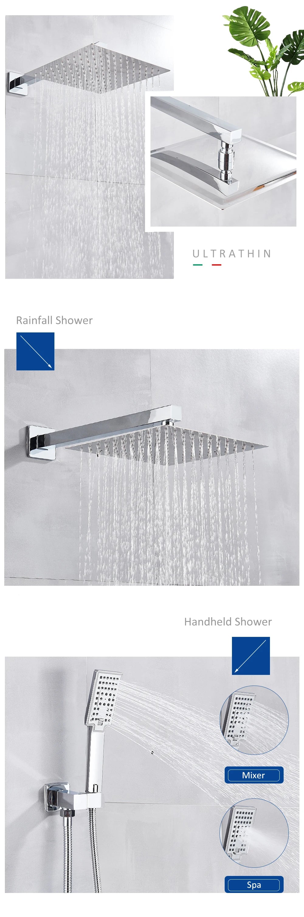 Chrome Bathroom Digital Display Shower Faucet Set Rainfall Shower LCD 2-way Mixer Tap Bathtub Shower System Bath Shower Mixer