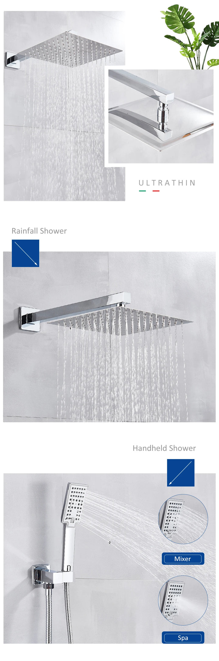 Chrome Bathroom Digital Display Shower Faucet Set Rainfall Shower LCD 2-way Mixer Tap Bathtub Shower System Bath Shower Mixer