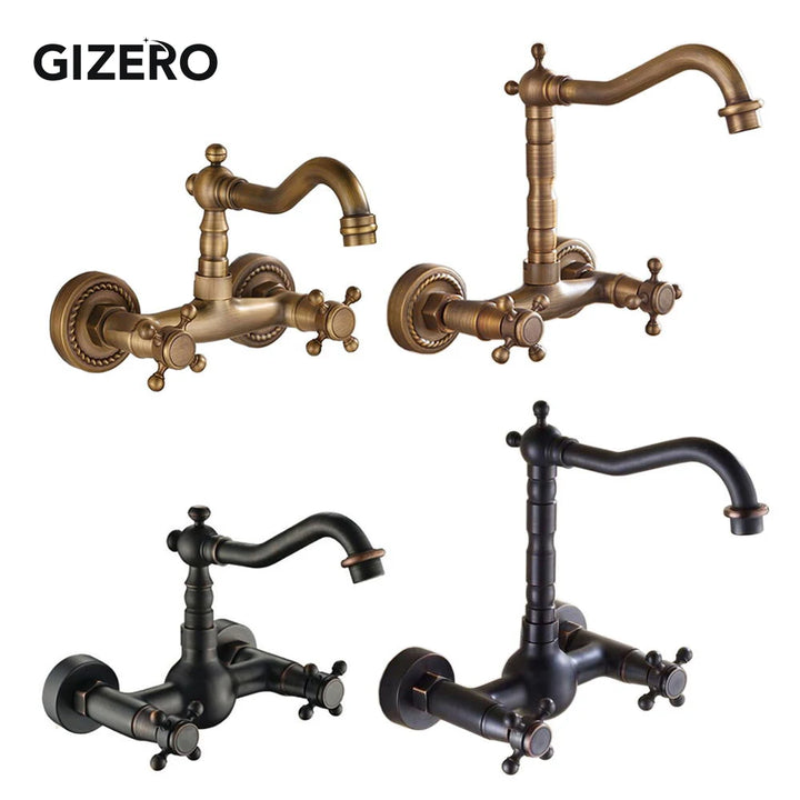 Kitchen Mixer Faucet Wall Mounted Dual Handle Antique Copper Finish Bathroom hot&cold swivel mixer torneira cozinha ZR184