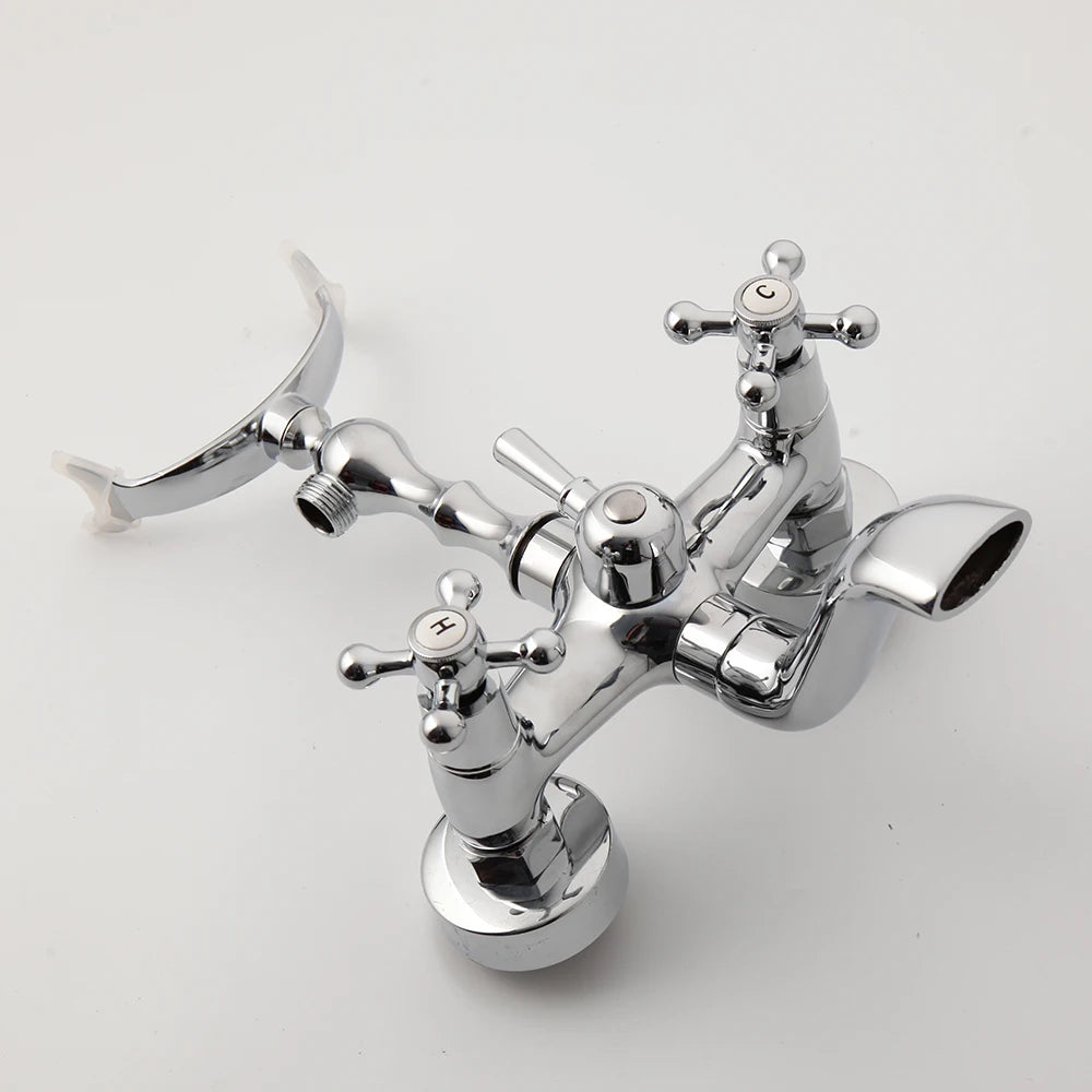 JIENI Brass Bathroom Basin Faucet Bathtub Shower Set Chrome Polish Water Mixer Tap Wall Mounted Telephone Hand Shower Faucet