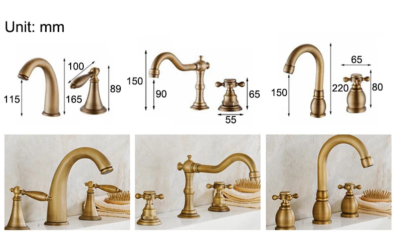 ELLEN Antique Bronze Bath Sink Faucet Double Handle Basin Sink Faucet Hot and Cold Water Mixer 3 Hole Bathroom Faucet ELF8001-3