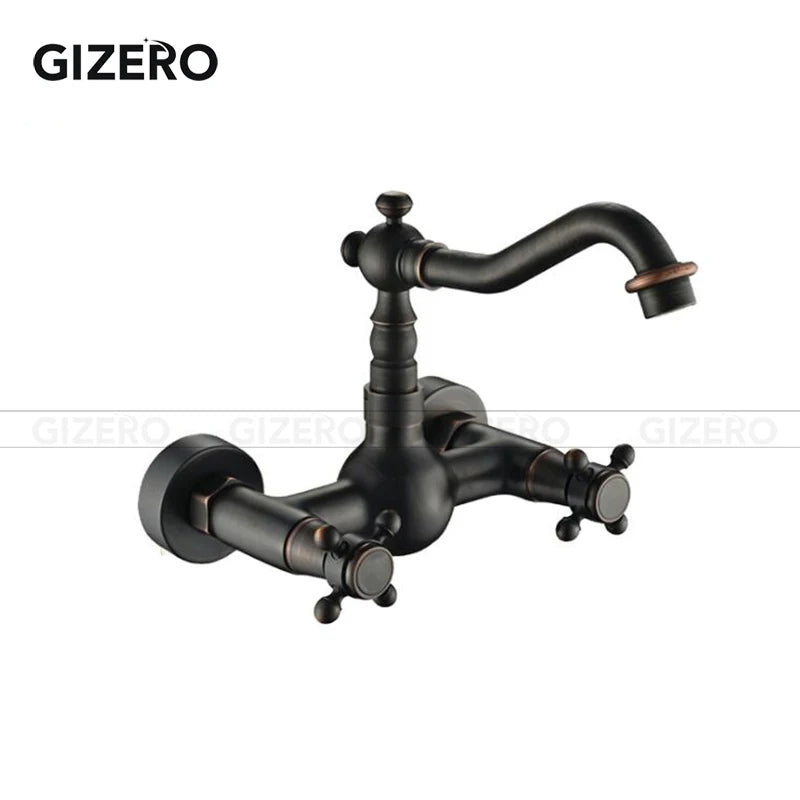 Kitchen Mixer Faucet Wall Mounted Dual Handle Antique Copper Finish Bathroom hot&cold swivel mixer torneira cozinha ZR184
