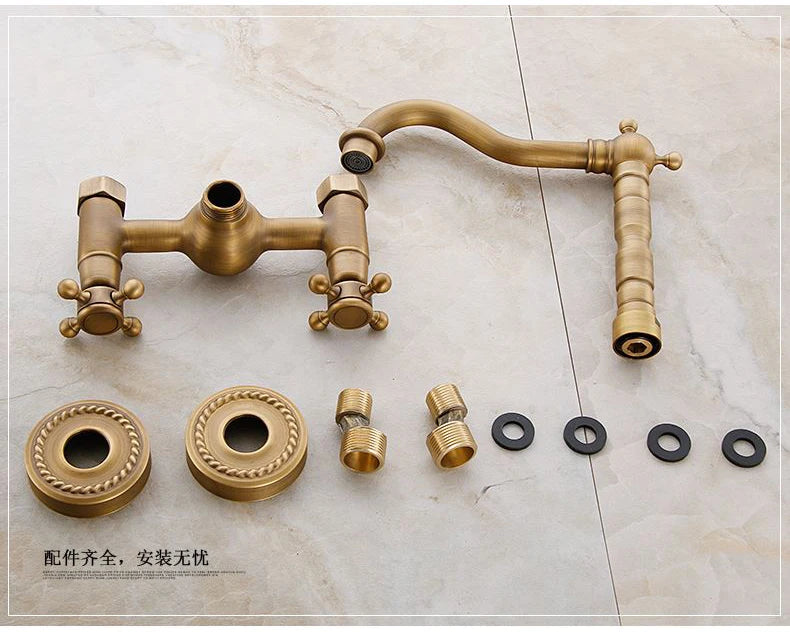 Kitchen Mixer Faucet Wall Mounted Dual Handle Antique Copper Finish Bathroom hot&cold swivel mixer torneira cozinha ZR184