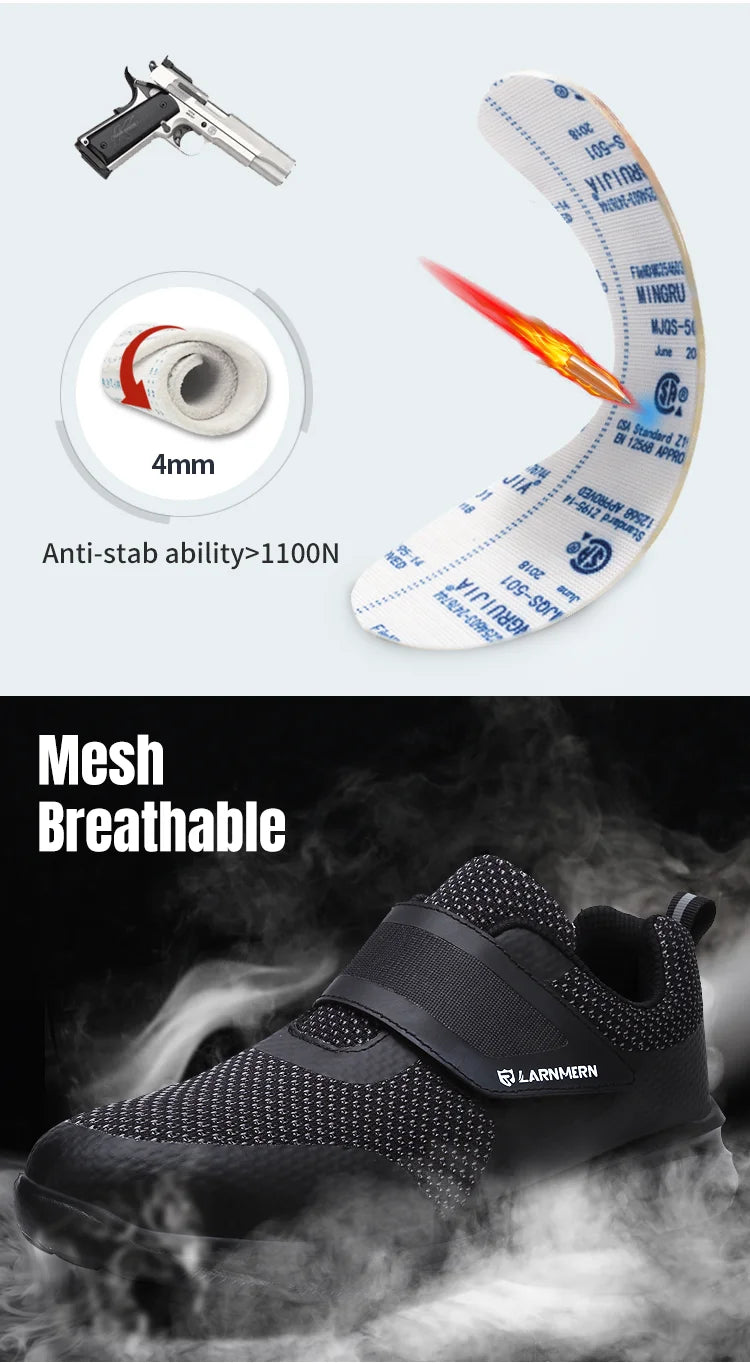 LARNMERN Men's Safety Shoes Steel Toe Construction Protective Footwear Lightweight 3D Shockproof Work Sneaker Shoes For Men