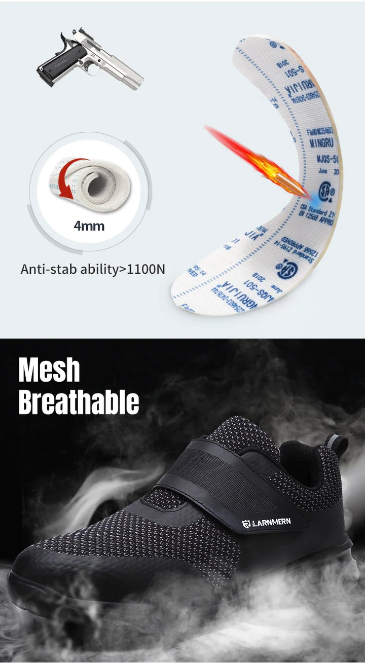 LARNMERN Men's Safety Shoes Steel Toe Construction Protective Footwear Lightweight 3D Shockproof Work Sneaker Shoes For Men