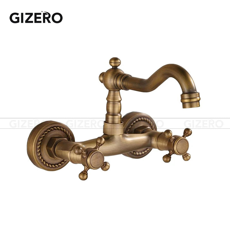 Kitchen Mixer Faucet Wall Mounted Dual Handle Antique Copper Finish Bathroom hot&cold swivel mixer torneira cozinha ZR184