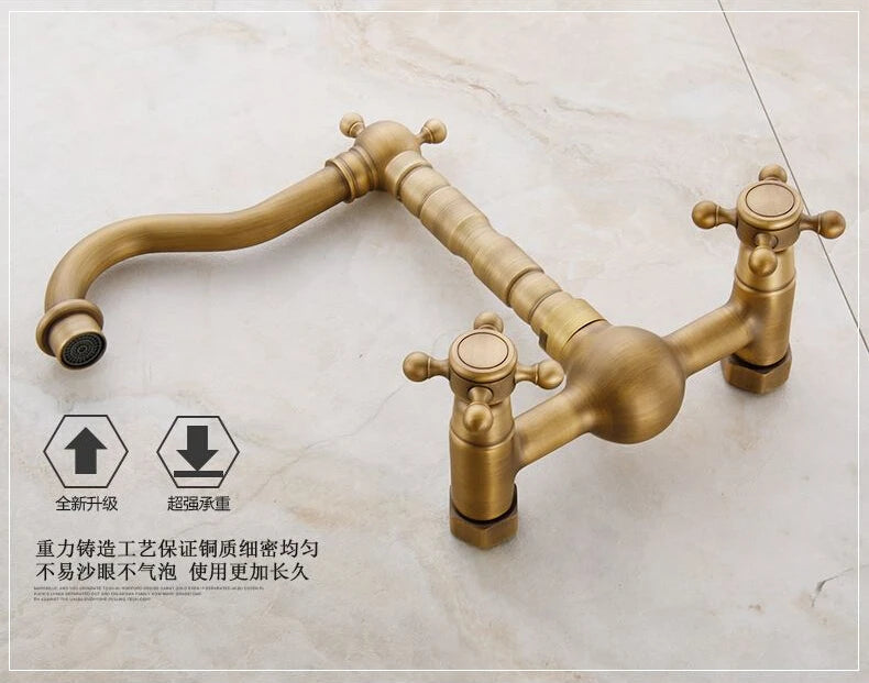 Kitchen Mixer Faucet Wall Mounted Dual Handle Antique Copper Finish Bathroom hot&cold swivel mixer torneira cozinha ZR184