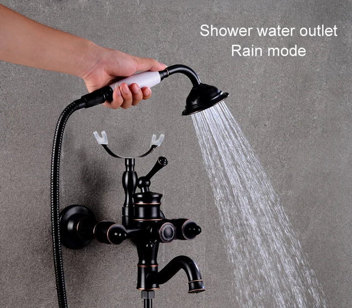 ELLEN Wall Mounted Bathroom Bath Faucet with Hand Shower Black Bath Tub Mixer Tap Bath Shower Mixer ELS2300