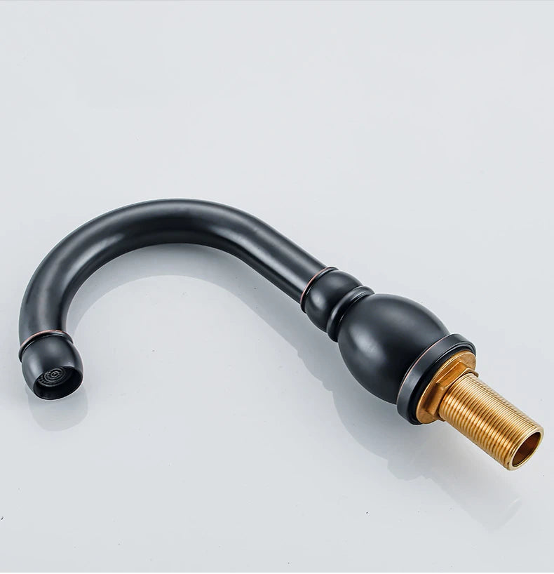 Brass Bathroom Faucet Set Dual Holder Three-hole Wash Basin Faucet Split Hot and Cold Water Sink Taps 5pc Black Tap