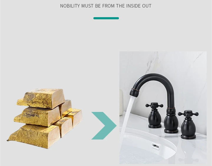 Brass Bathroom Faucet Set Dual Holder Three-hole Wash Basin Faucet Split Hot and Cold Water Sink Taps 5pc Black Tap
