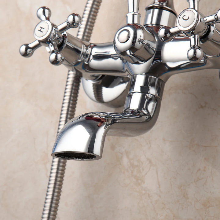 JIENI Brass Bathroom Basin Faucet Bathtub Shower Set Chrome Polish Water Mixer Tap Wall Mounted Telephone Hand Shower Faucet