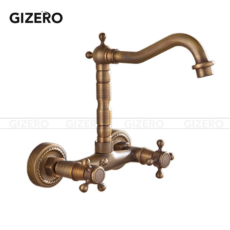 Kitchen Mixer Faucet Wall Mounted Dual Handle Antique Copper Finish Bathroom hot&cold swivel mixer torneira cozinha ZR184