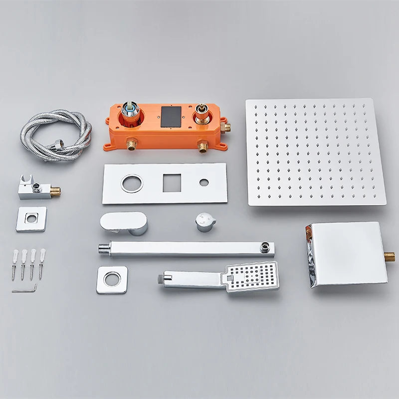 Chrome Bathroom Digital Display Shower Faucet Set Rainfall Shower LCD 2-way Mixer Tap Bathtub Shower System Bath Shower Mixer