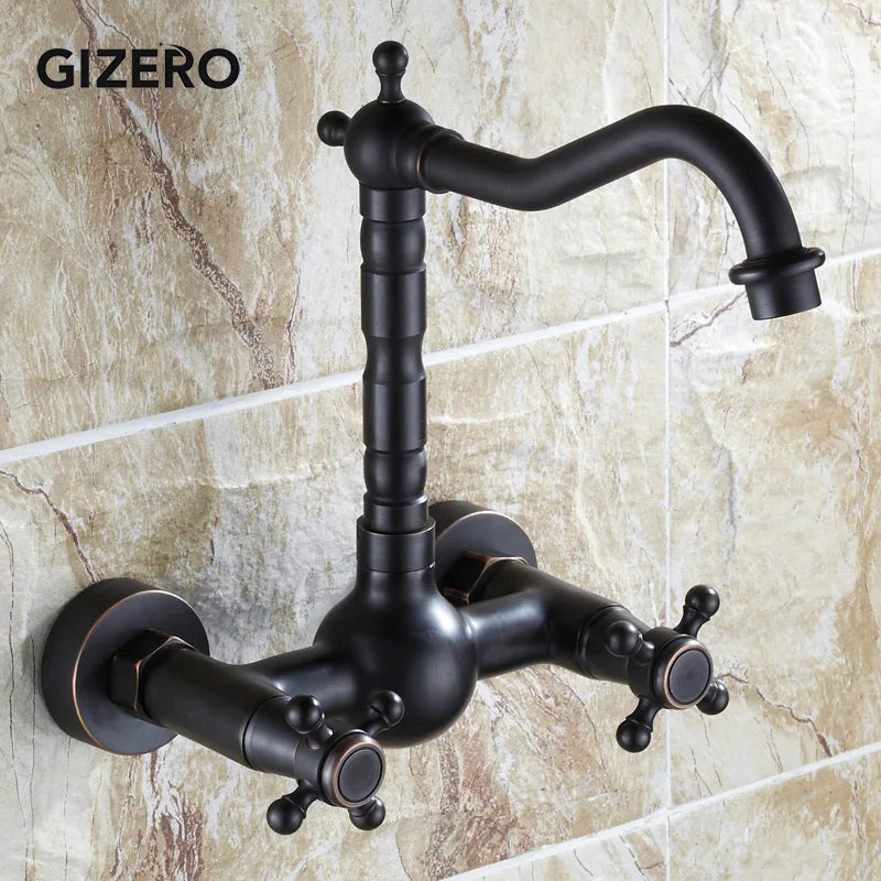 Kitchen Mixer Faucet Wall Mounted Dual Handle Antique Copper Finish Bathroom hot&cold swivel mixer torneira cozinha ZR184