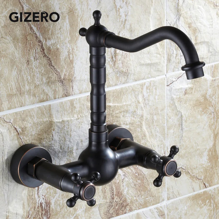 Kitchen Mixer Faucet Wall Mounted Dual Handle Antique Copper Finish Bathroom hot&cold swivel mixer torneira cozinha ZR184