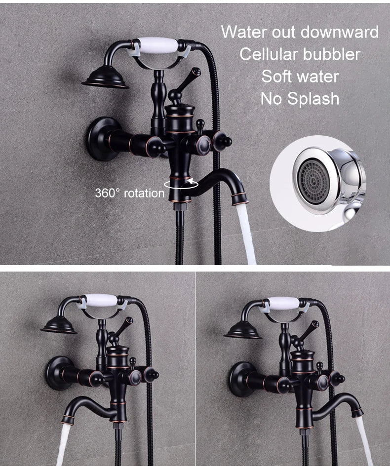 ELLEN Wall Mounted Bathroom Bath Faucet with Hand Shower Black Bath Tub Mixer Tap Bath Shower Mixer ELS2300