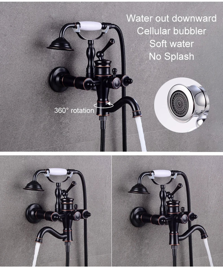 ELLEN Wall Mounted Bathroom Bath Faucet with Hand Shower Black Bath Tub Mixer Tap Bath Shower Mixer ELS2300