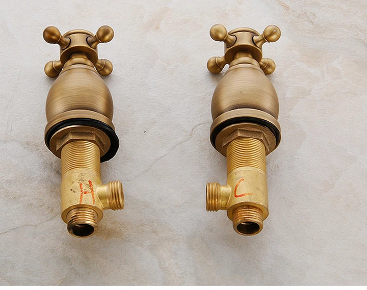 ELLEN Antique Bronze Bath Sink Faucet Double Handle Basin Sink Faucet Hot and Cold Water Mixer 3 Hole Bathroom Faucet ELF8001-3