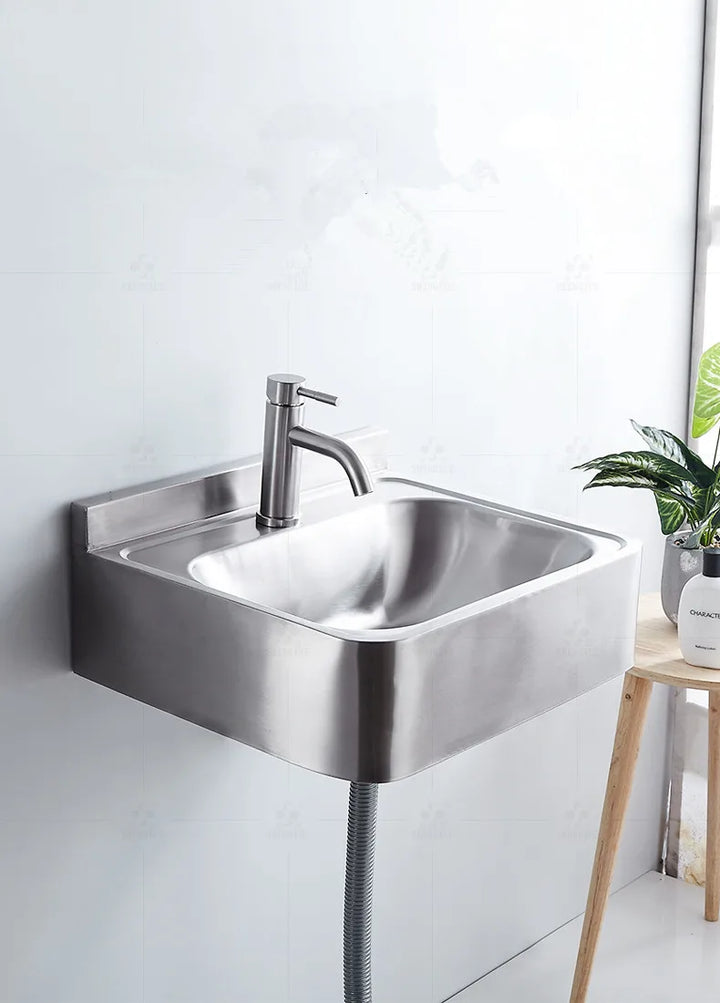 Bathroom wall mounted 304 Stainless steel  sqaure basin with faucet set