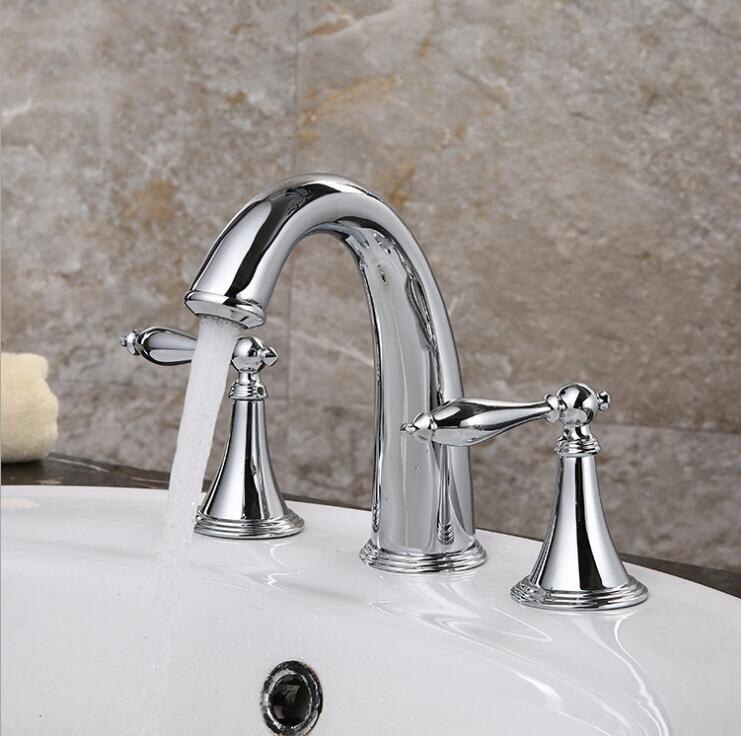 Brushed Nickel Widespread Basin Faucet Dual Handle Bathroom Sink Mixer Tap 3 Holes