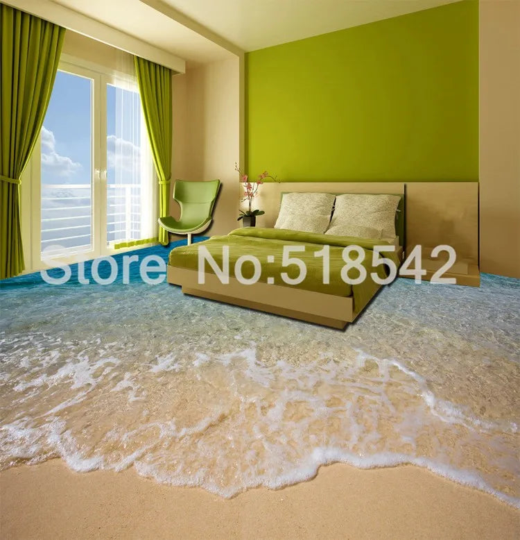 Custom 3D Floor Sticker Beach Sea Water Living Room Bedroom Bathroom Floor Mural Self-adhesive Vinyl Wallpaper Papel De Parede