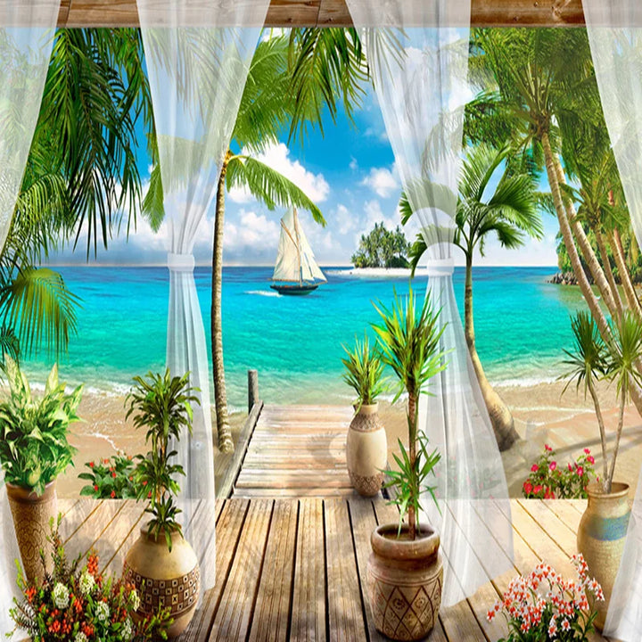 Custom Mural Wallpaper Modern 3D Balcony Sea View Poster Background Sticker Living Room Bedroom TV Sofa Home Decor 3D Fresco