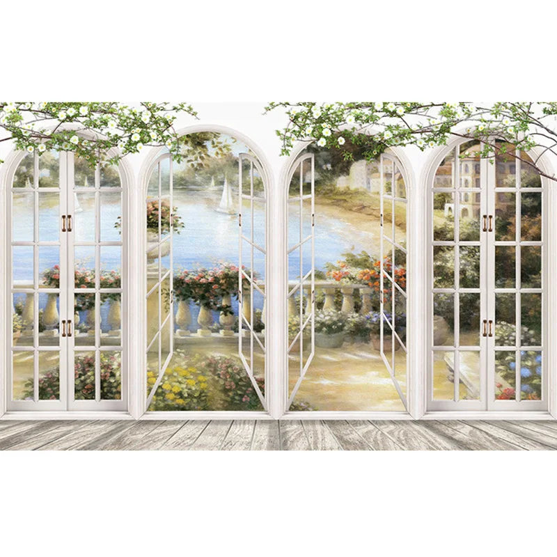 Custom 3D Stereo Window Views Garden Pool Photo Wallpaper Landscape Wall Decor Embossed Paper Wallpaper