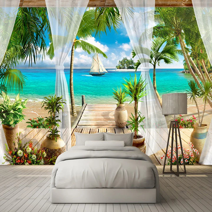 Custom Mural Wallpaper Modern 3D Balcony Sea View Poster Background Sticker Living Room Bedroom TV Sofa Home Decor 3D Fresco