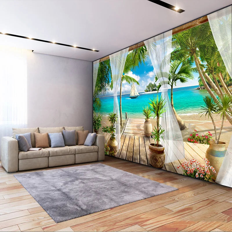 Custom Mural Wallpaper Modern 3D Balcony Sea View Poster Background Sticker Living Room Bedroom TV Sofa Home Decor 3D Fresco
