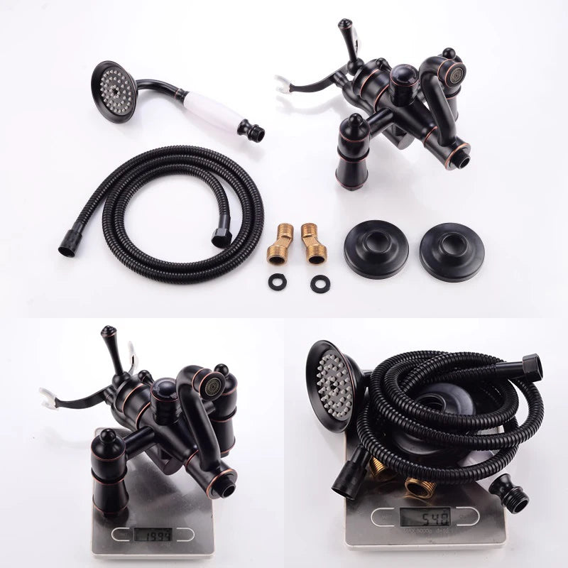 ELLEN Wall Mounted Bathroom Bath Faucet with Hand Shower Black Bath Tub Mixer Tap Bath Shower Mixer ELS2300