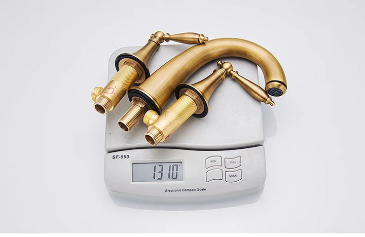 ELLEN Antique Bronze Bath Sink Faucet Double Handle Basin Sink Faucet Hot and Cold Water Mixer 3 Hole Bathroom Faucet ELF8001-3