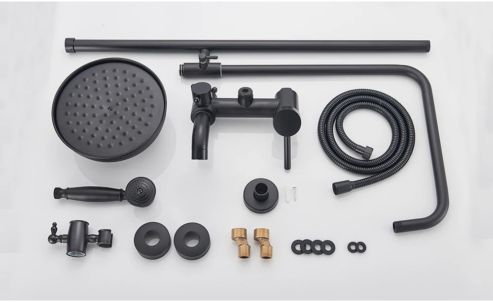 POIQIHY ORB Black Bathroom Shower Faucet In Wall 8" Rainfall Brass Shower Set Mixer Tap Tub Spout Bath Shower Set Dual Handles