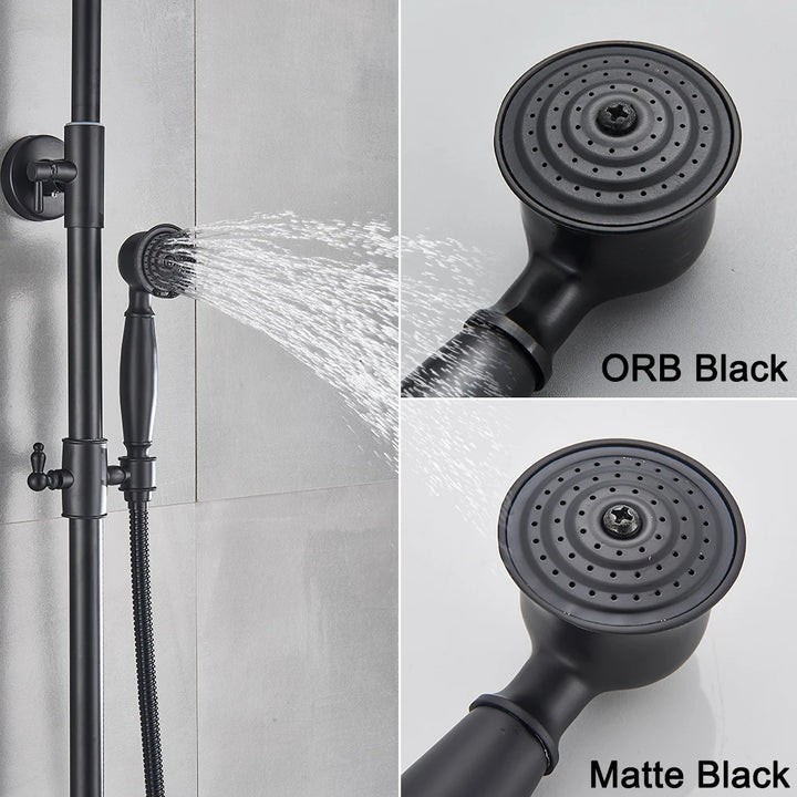 POIQIHY ORB Black Bathroom Shower Faucet In Wall 8" Rainfall Brass Shower Set Mixer Tap Tub Spout Bath Shower Set Dual Handles