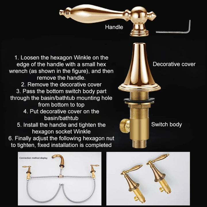ELLEN Antique Bronze Bath Sink Faucet Double Handle Basin Sink Faucet Hot and Cold Water Mixer 3 Hole Bathroom Faucet ELF8001-3
