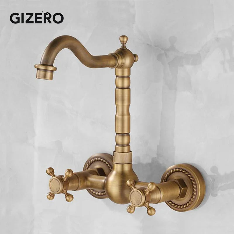 Kitchen Mixer Faucet Wall Mounted Dual Handle Antique Copper Finish Bathroom hot&cold swivel mixer torneira cozinha ZR184