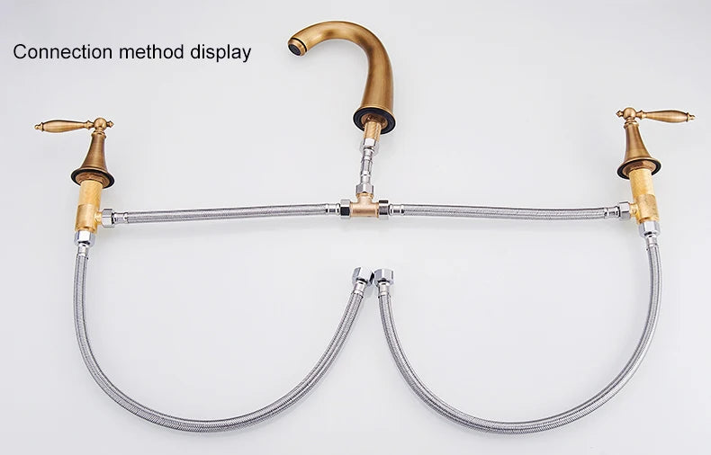 ELLEN Antique Bronze Bath Sink Faucet Double Handle Basin Sink Faucet Hot and Cold Water Mixer 3 Hole Bathroom Faucet ELF8001-3